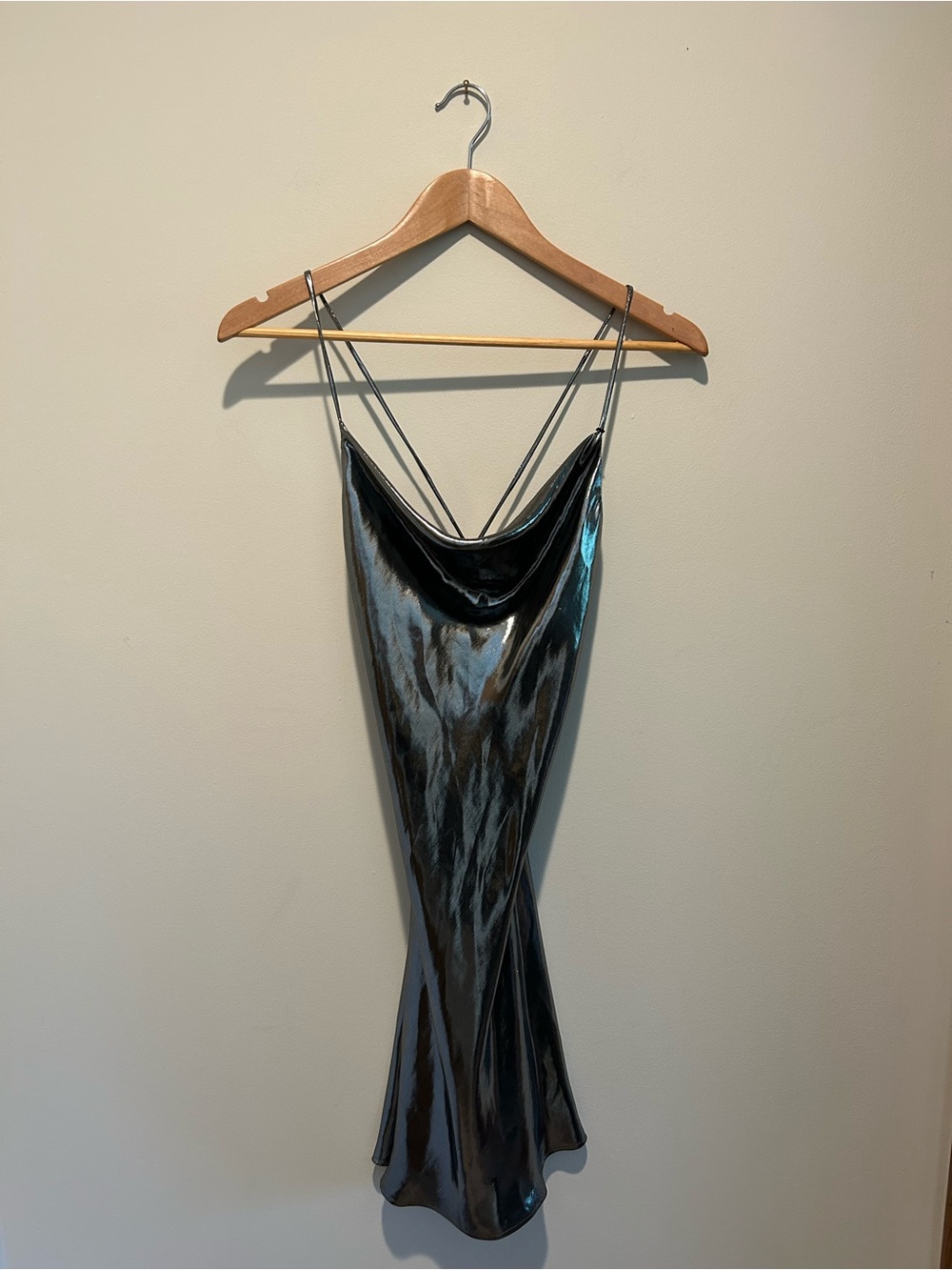 Zara Metallic Charcoal Slip Mini Dress